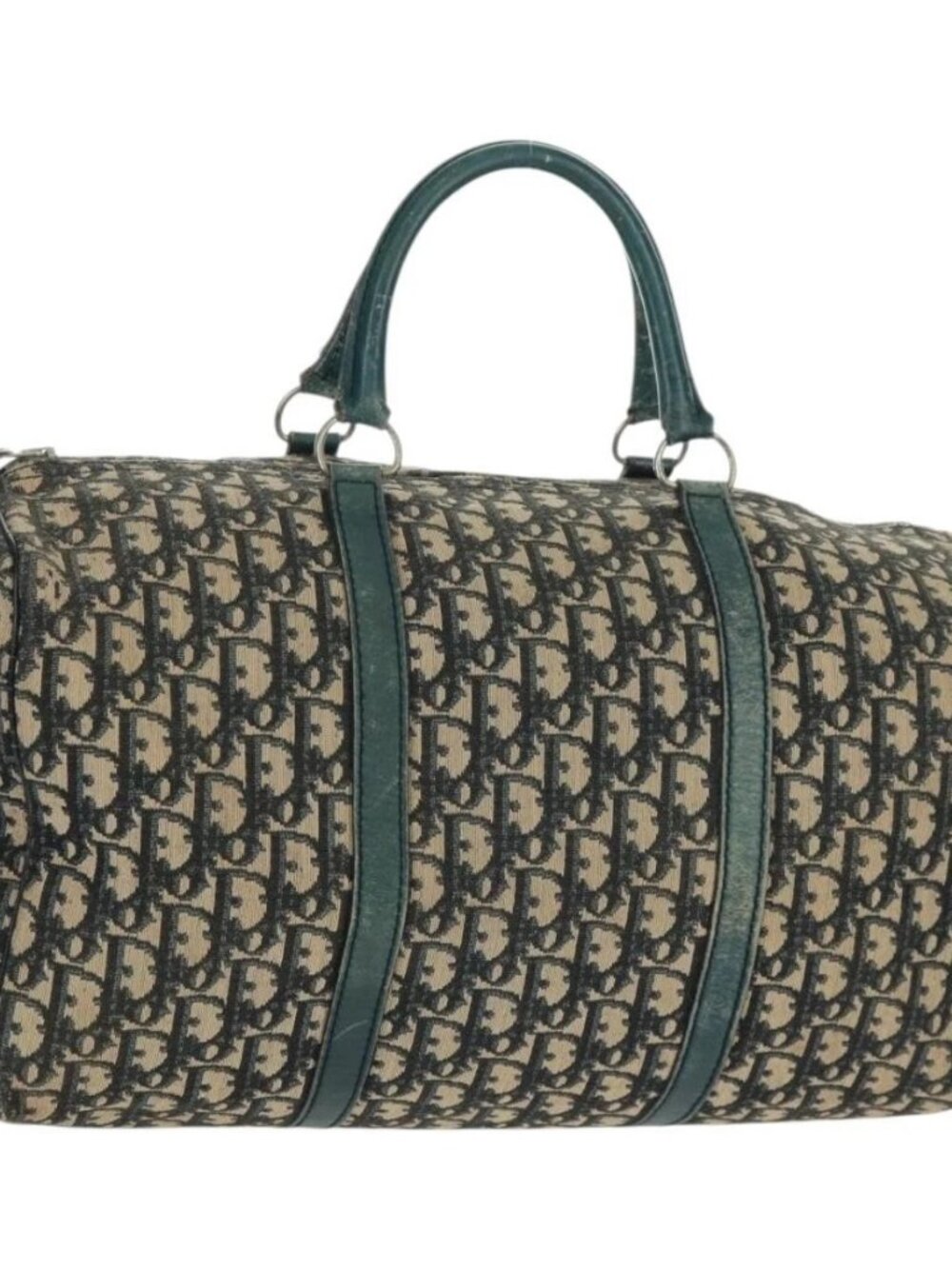 Christian Dior Trotter Canvas Boston Bag Navy Silver Auth 161273